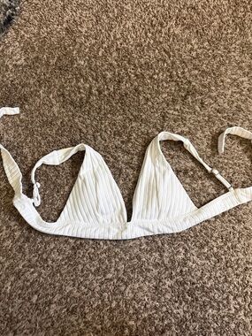 Becca Ribbed Triangle Bikini Top in Ivory